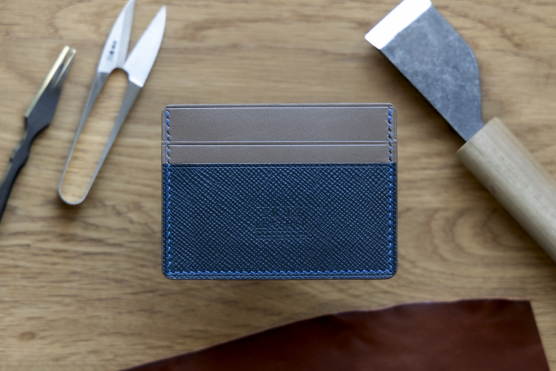 Card Holder - Blue and Taupe