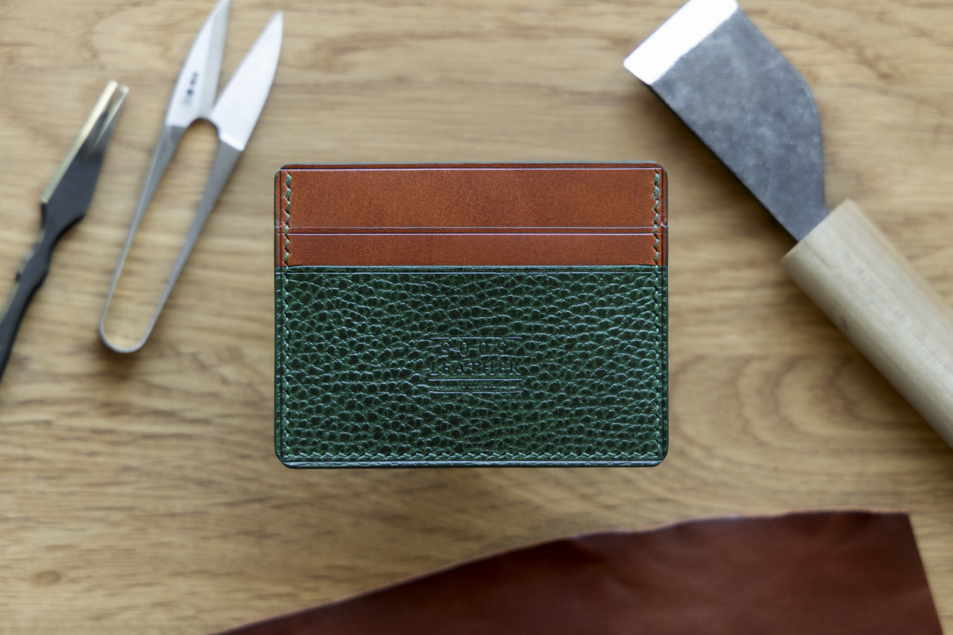 Card Holder - Green and Cognac